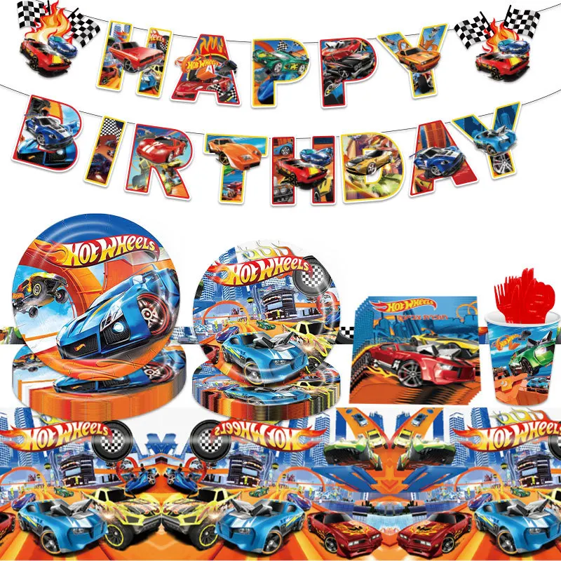 Hot Wheels Birthday Decor Racing Car Disposable Tableware Tablecloth Cup Plate 3D Balloon Baby Shower Boys Kids Party Supplies