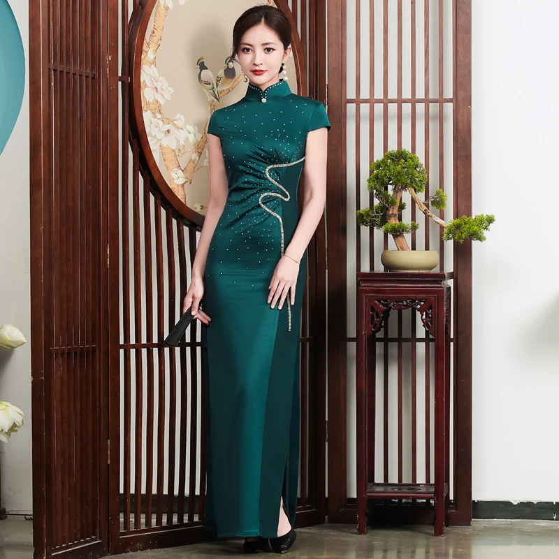 

Spring New Arrival Jiangnan High Slit ort Sve Retro Sle een Women's Long Qipao Evening Gown