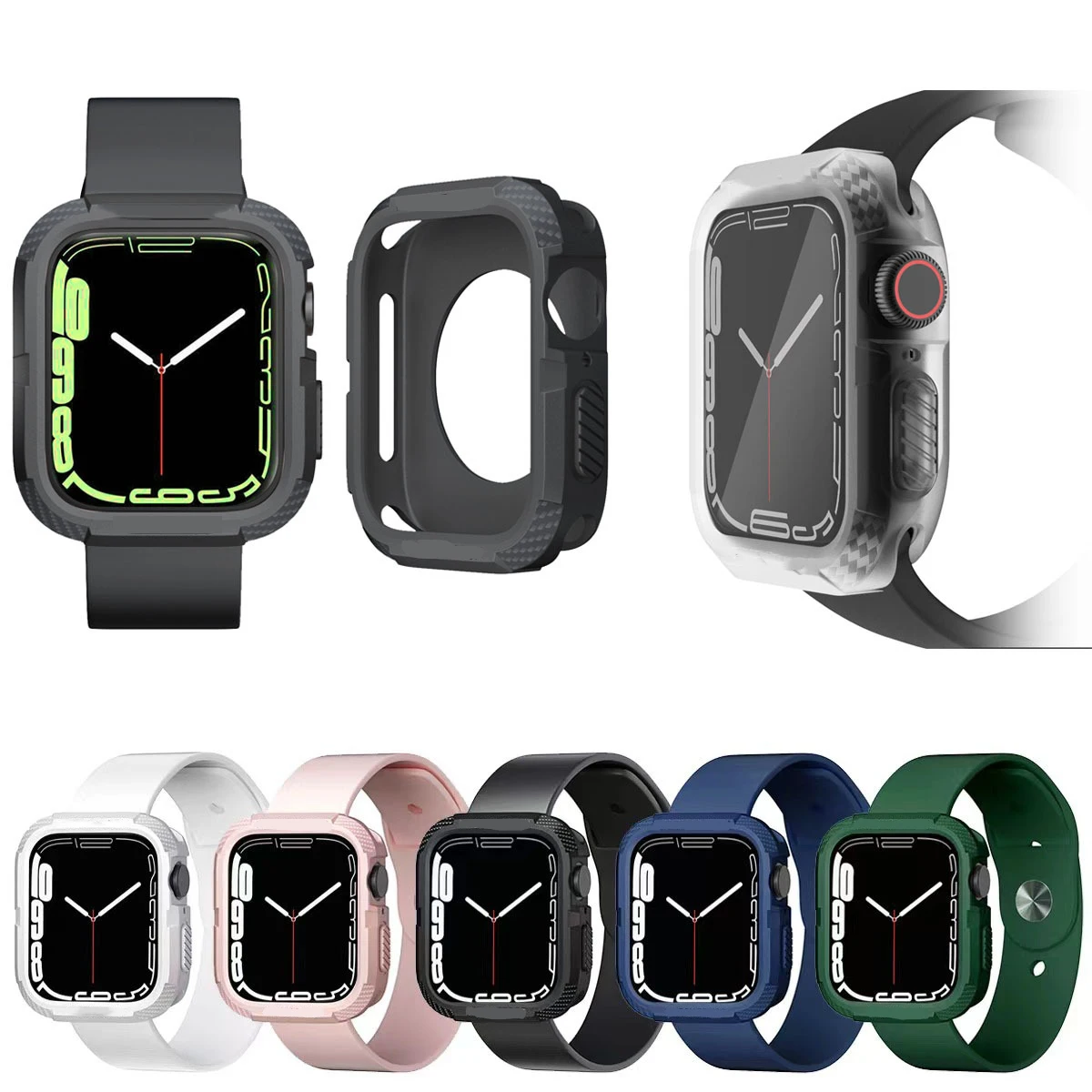Silicone Case for Apple Watch49mm 40 45 41 42 38 46 44mm TPU Hollow Screen Protector Cover for iWatch 11 10 9 8 7 6 5 SE Ultra