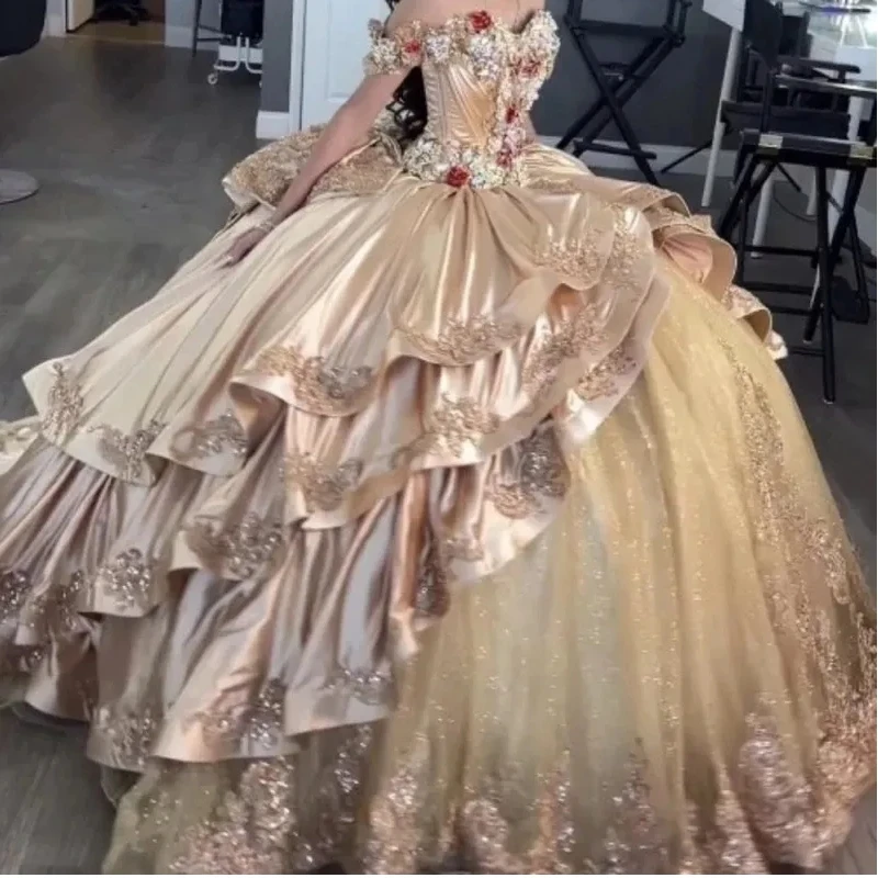 AA415 Customized Cinderella Princess Quinceanera Dresses Cap Sleeves Sweet 16 Party Dress Bow Vestido De 15 14 Prom Party Gown