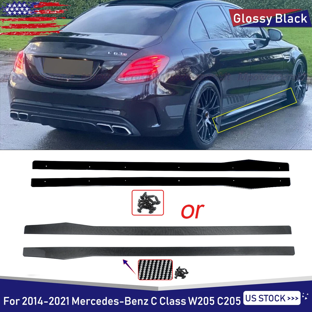 Magickit per Mercedes Benz Classe C W205 S205 2015-2021 Estensione Minigonna Laterale Splitter Diffusore Winglet Labbro Paraurti Laterale Kit Carrozzeria Protezione