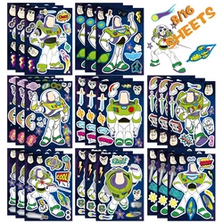 Disney Toy Story-pegatinas de rompecabezas para niños, juego de juguetes para niños, hacer tu propio Buzz Lightyear, hacer una cara, ensamblar, rompecabezas para niños, 8, 16 hojas