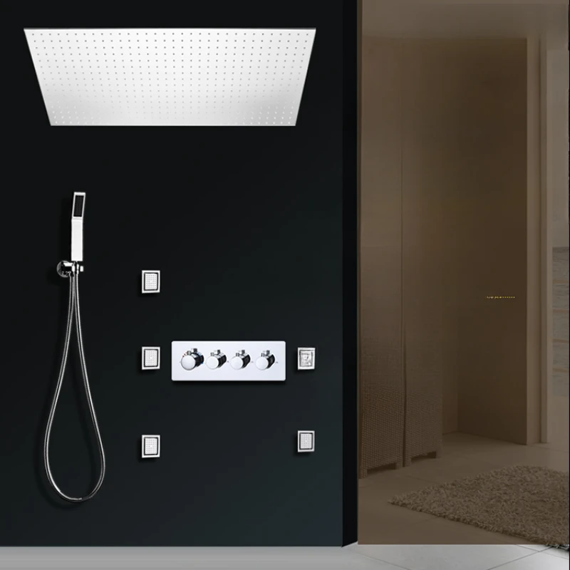 

500 * 1000MM rectangular LED light emitting fine water outlet top spray rain shower shower set side spray massage