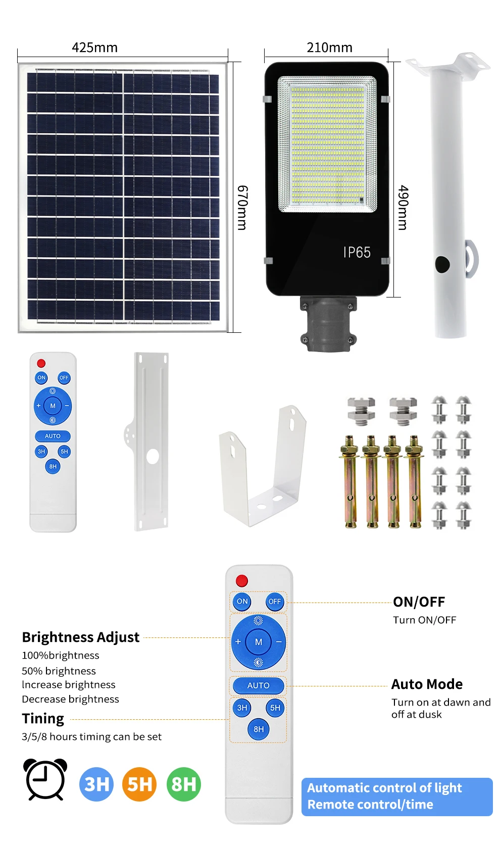 300W Solar-Straßenleuchte für den Außenbereich, superhelle, hocheffiziente Solarpanele, Fernbedienung, wasserdicht, IP67, für öffentliche Bereiche – Detail 8