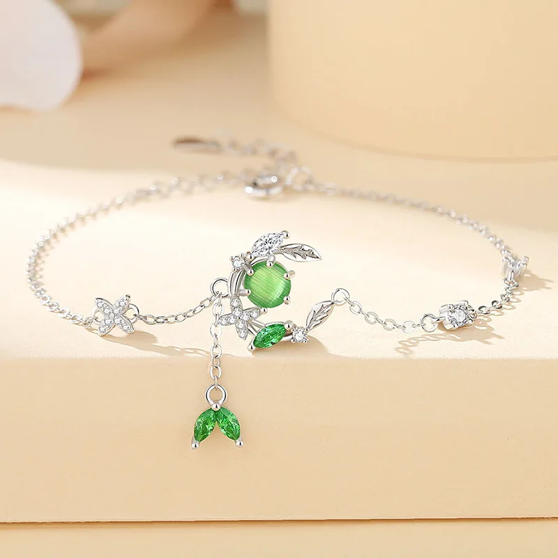 Green Ivy Earrings Necklace Bracelet for Women Fresh Forest Series Jewelry Set High-end 925 Silver Leaf Bracelet Fashion Gift