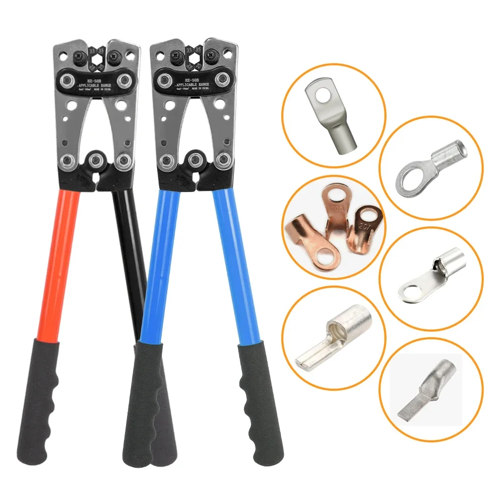 6-50mm² Battery Cable Lug Crimping Tool for AWG 10-1/0 Heavy Duty Wire Lug Tube Terminal Cable Lug Crimper Hex Crimp Tool Plier