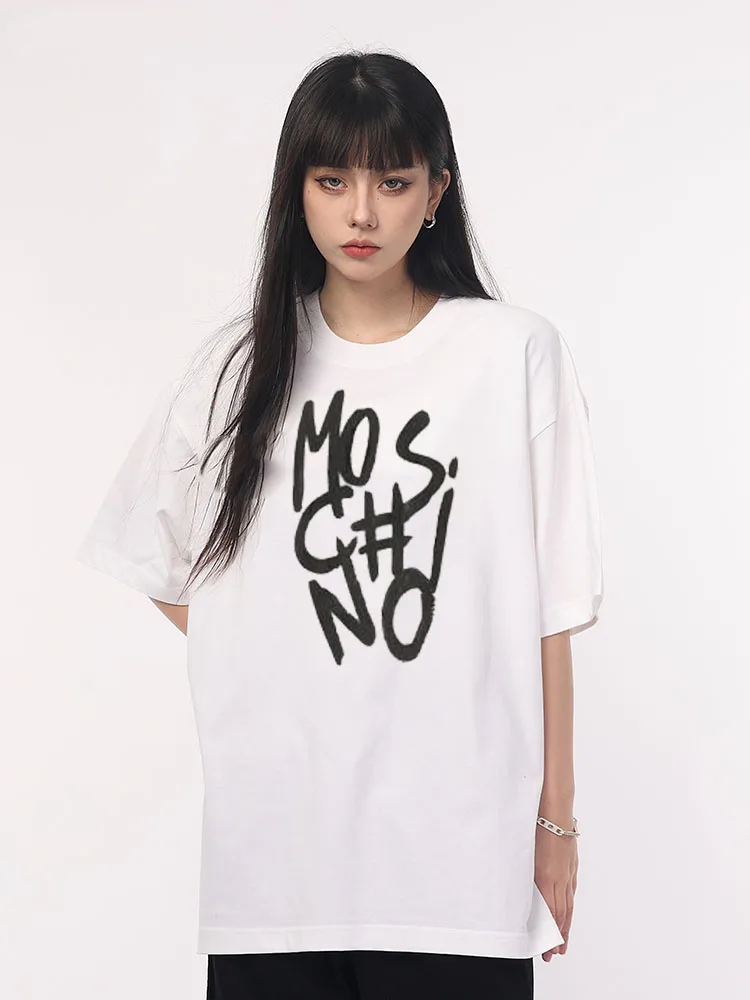 High-end Pure Cotton High-quality Versatile Pattern Printing Loose Street Style T-shirt Girl Fairy Wind Outdoor MOSCHINO