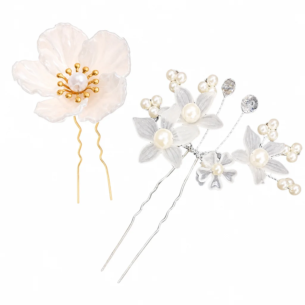 Faux Pearl Hair Accessories for Bridal Wedding Women's Elegant White Floral Comb and Pins Set Graceful Party Jewelry Gift