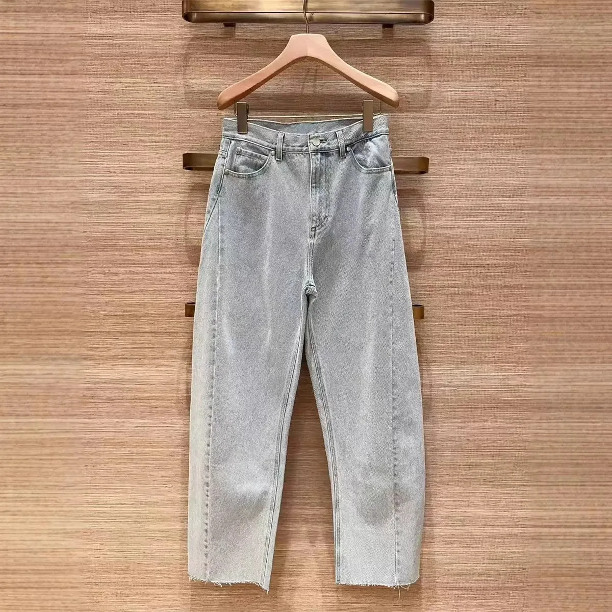 

Women Burr High Waisted Retro Denim Wide Leg Long Pants 2026 Spring New Arrivals