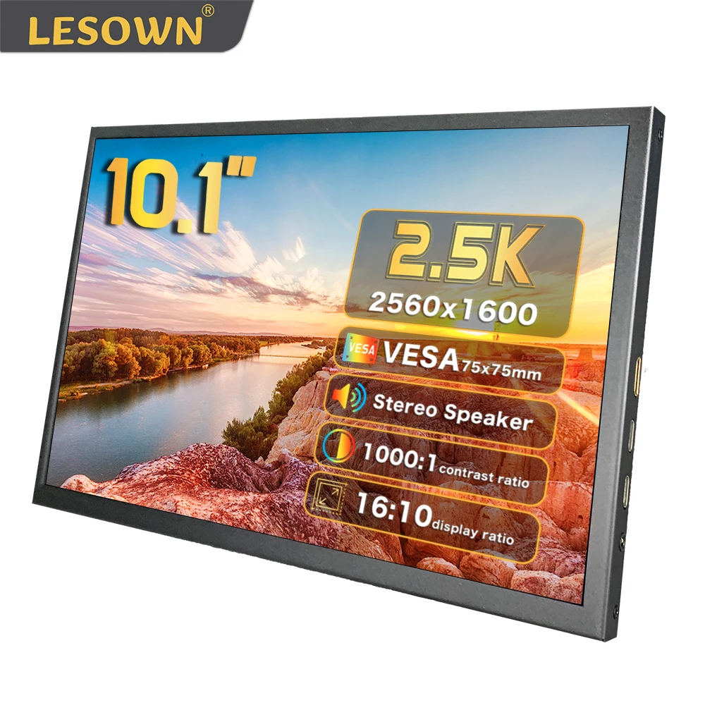 LESOWN-Monitor pequeño de 2,5 K para teléfono móvil, pantalla externa de 10,1 pulgadas, 2560x1600 IPS, 16:10, VESA, tipo C, para viaje