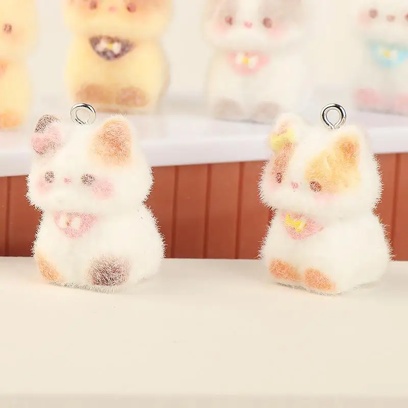 3D-beflockte Harz-Katzenanhänger, 6 Stück, niedliche Kätzchen-Anhänger für DIY-Schmuckherstellung, Halskette, Armband, Schlüsselanhänger, für Tierliebhaber, handgefertigtes Kunsthandwerk – Detail 10