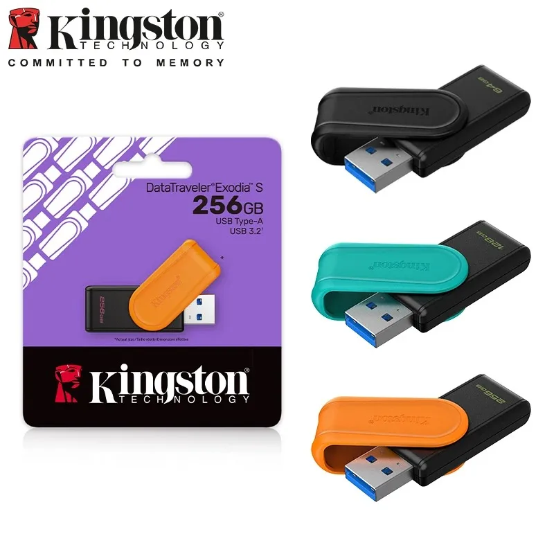 Kingston DTXS High-Speed USB 3.2 Flash Drive Rotating Cover - Available in 64GB 128GB 256GB 512GB Colors for Computer Storage