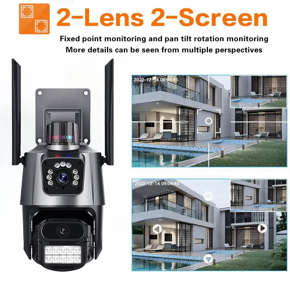 8MP WiFi Camera Outdoor Night Vision Security 4K Video Surveillance Dual Lens Dual Screen PTZ V380 Pro IP Smart Monitor CCTV