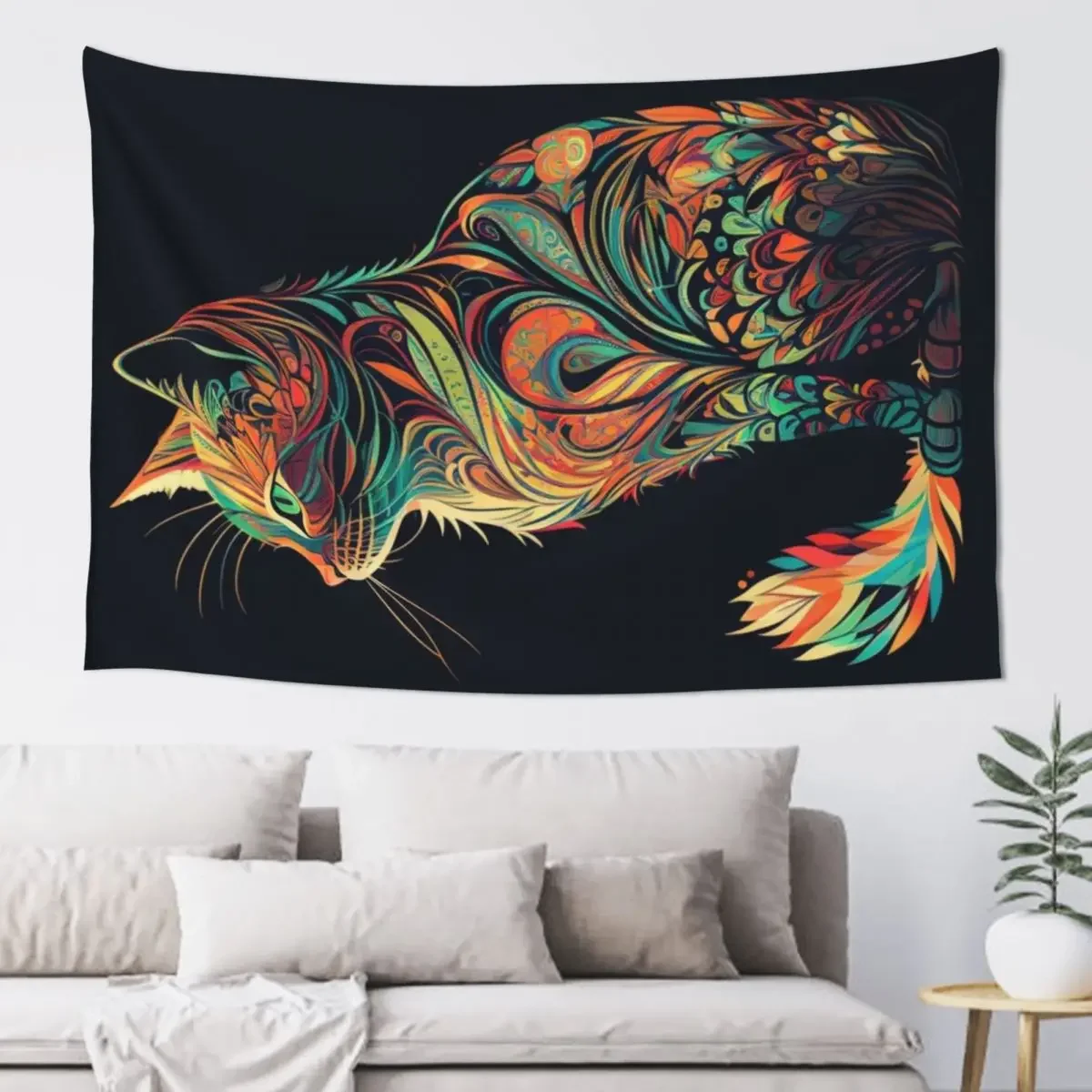 

Boho Cat 161 Abstract Art Print Painting Wall Decor Tapestry Kawaii Room Decor Room Design Tapestry