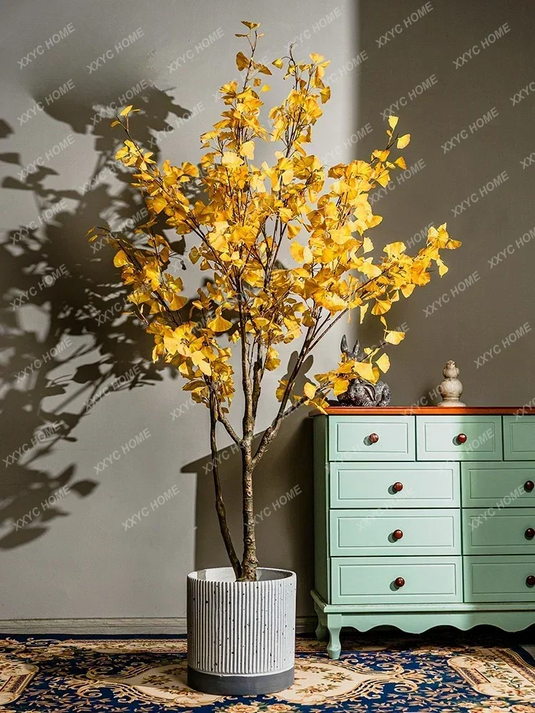 Large Simulation Ginkgo Fake Trees Indoor Shop Window Greenery Decoration Floor Bonsai Made Landscape Furnishing Articles