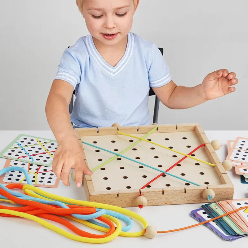 2 in 1 Elastic Rope And Threading Rope Game With Cards, Logical Thinking Development Toy, Concentration Training Teaching Aids