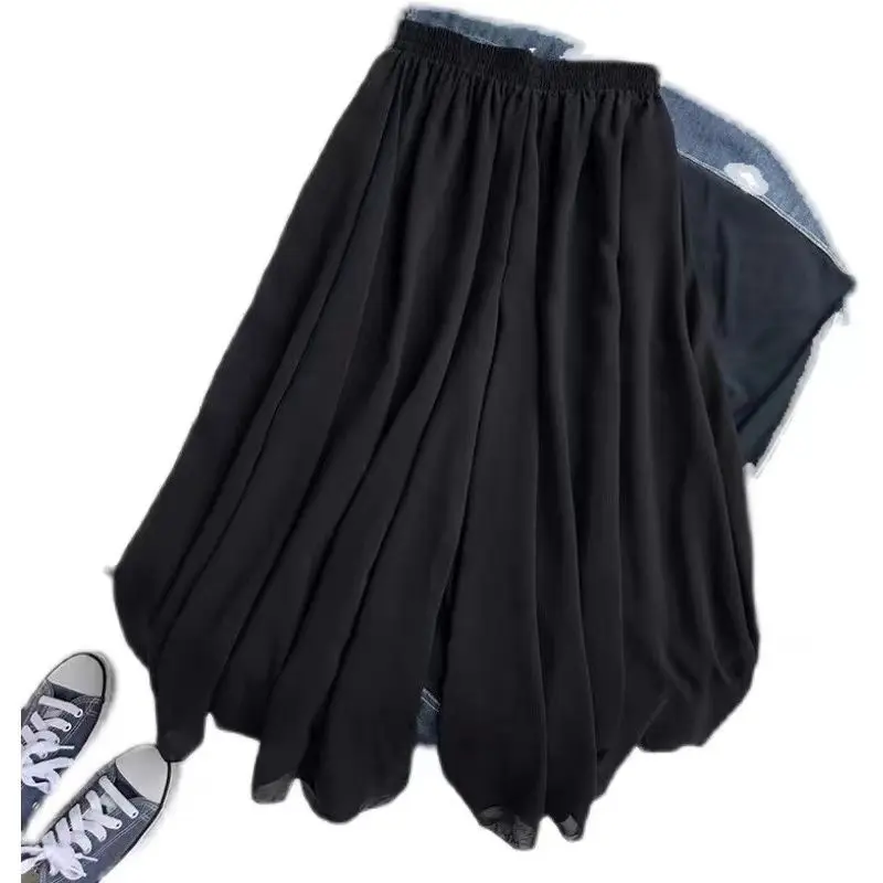 

2024 High Waist Pleated Chiffon Wide-leg Pants Women's Clothing Spring Summer New Big Swing Loose Drape Full-lengh Pants L13