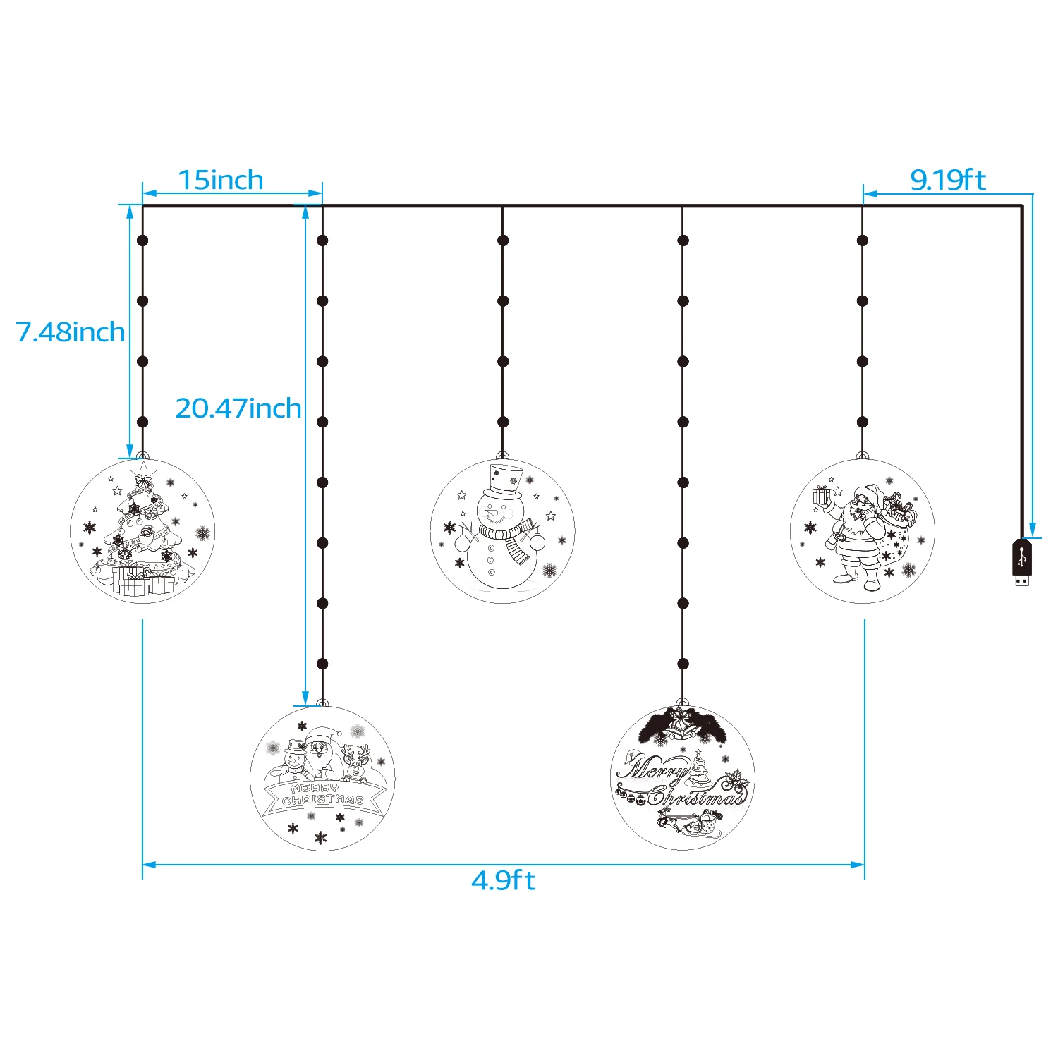 Christmas String Lights, 3D Decorations Hanging Lights, 5 LEDs, 2800K Soft White