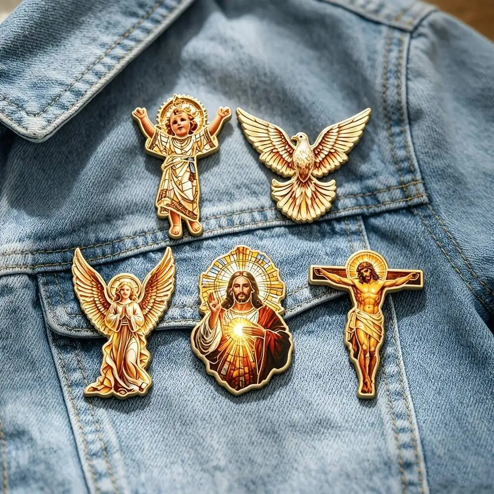 Insignias Metálicas de Solapa con Cruz de Jesús, Ángel, Paloma Santa y Virgen María, Broche de Fe para Mochilas y Ropa