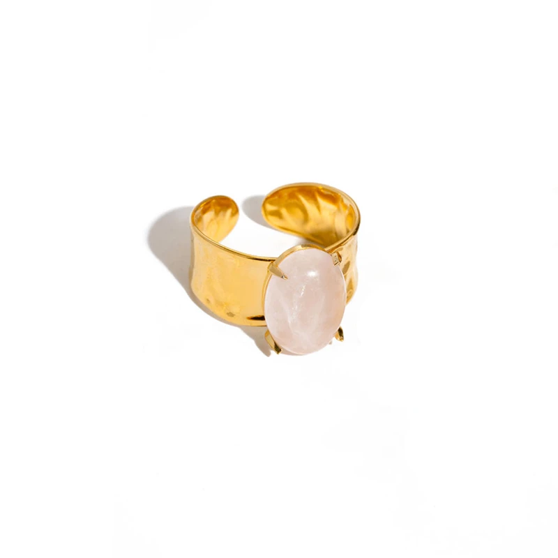 18K Gold Plated Stainless Steel Open Ring Inlaid with Natural Stones Shaped  Anti-allergic Metal Personality Jewelry for Women