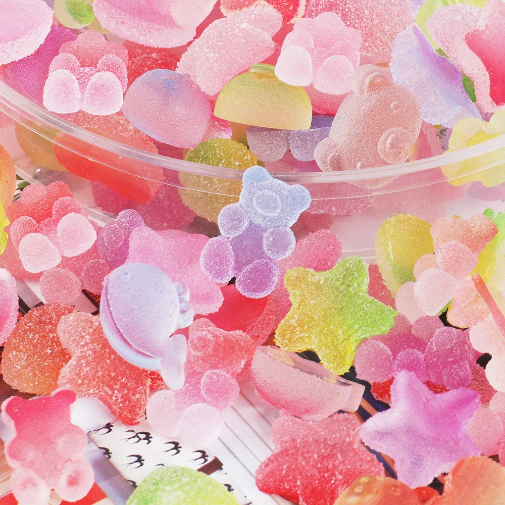 20pcs Kawaii Resin Bear Nail Art Charm 3D Gummy Bear Heart Star Animal Shape Nail Decoration DIY Cartoon Style Nail Accessories