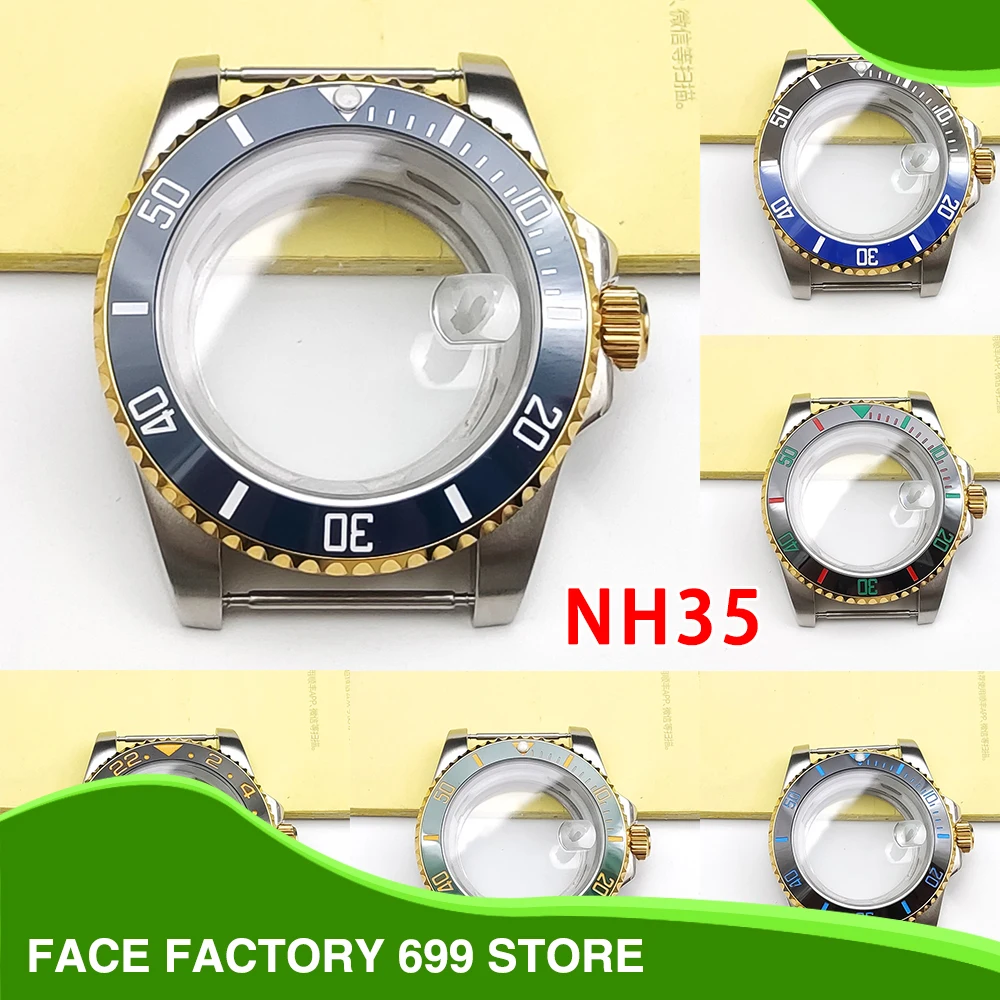 

40mm Gold Edge Case Ceramic GMT Bezel Sapphire Glass Mens Watch Accessories Stainless Steel Fits NH35 NH36 2836 Miyota 8215 2813