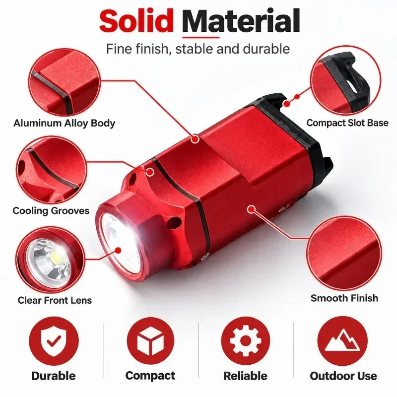 Red Aluminum Alloy Portable Outdoor Torch 1000 Lumens Hanging Flashlight with 20mm Card Slot