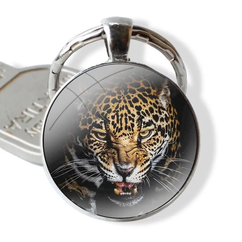 Leopard Colorful 25mm Glass Cabohcon Keychain Key Rings for Women Men Jewelry Gift