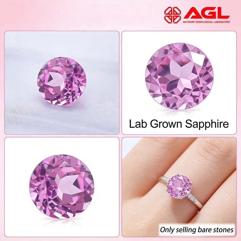 

Top Lab Grown Sapphire High Quality Round Cut Pink Color For DIY Ring Necklace Earrings Main Materials Selectable AGL Certificat