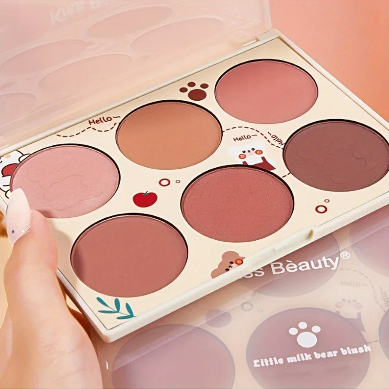 6-farbiges, schimmerndes, samtmattes Rouge-Kontur-Highlighter-Duo-Set mit Make-up-Pinsel für Make-up-Kosmetik