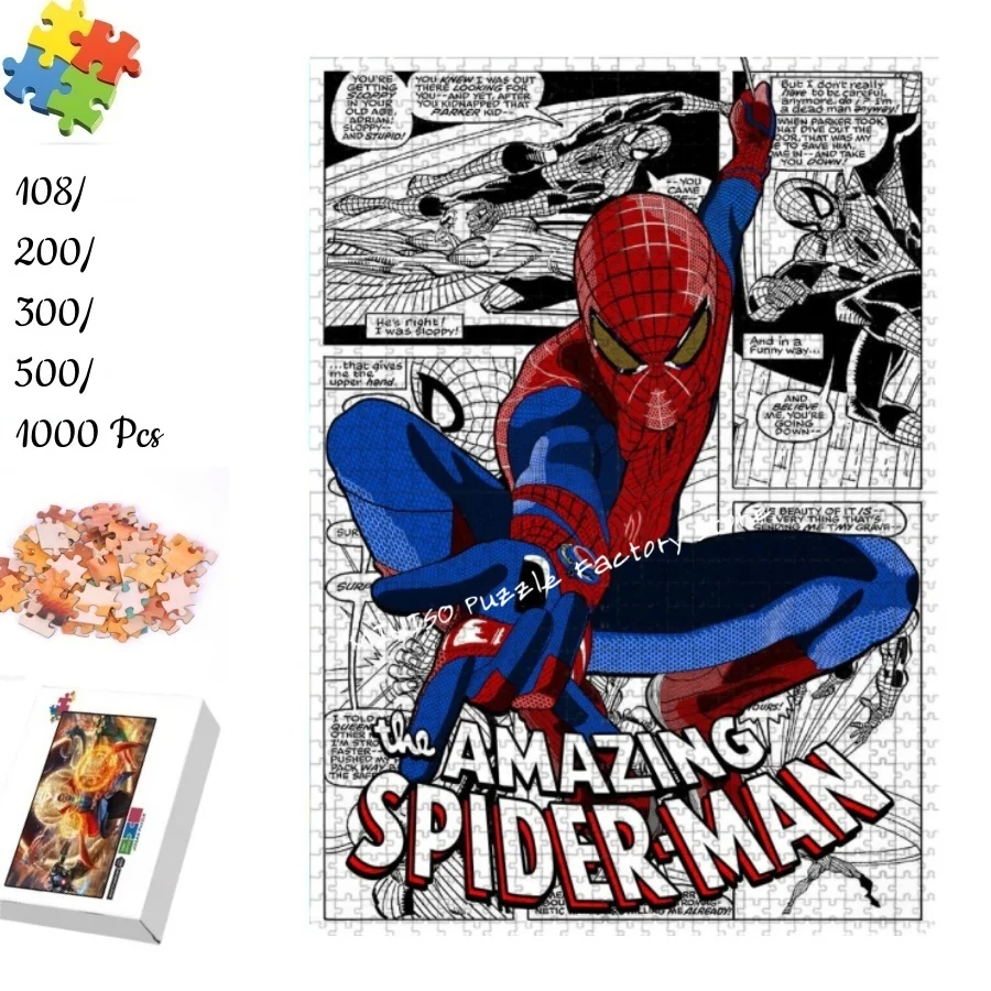 

The Amazing Spider-Man Puzzles Comic Cardboard/wooden 108/200/300/500/1000 Pieces Jigsaw Puzzle for Adults Kids Gifts Toys Games