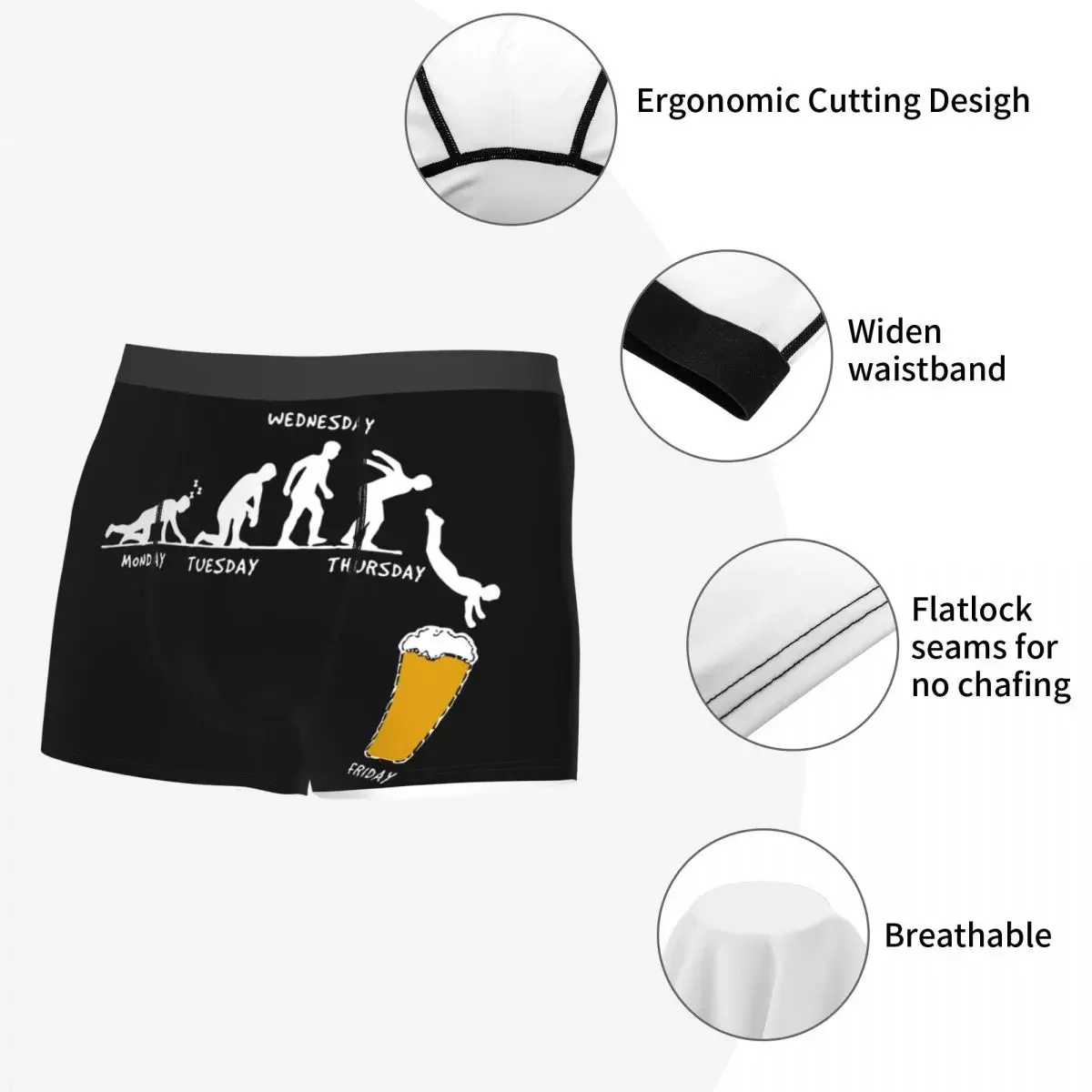 Men Boxer Shorts Panties Week  Beer Soft Underwear Male Funny Plus Size Underpants