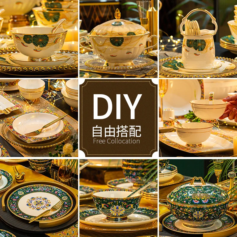 

Dish set ceramic underglazecolor high-end exquisite retro single product combination household Chinesestyle restaurant ornaments