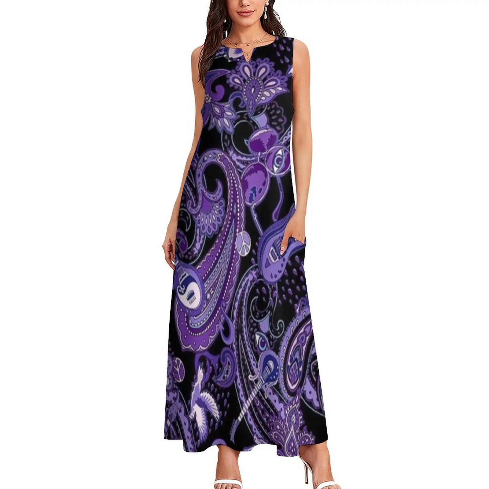 Purple and Black Paisley Guitar Art Long Dress wedding guest dress 2025 wedding dresses for parties Dress