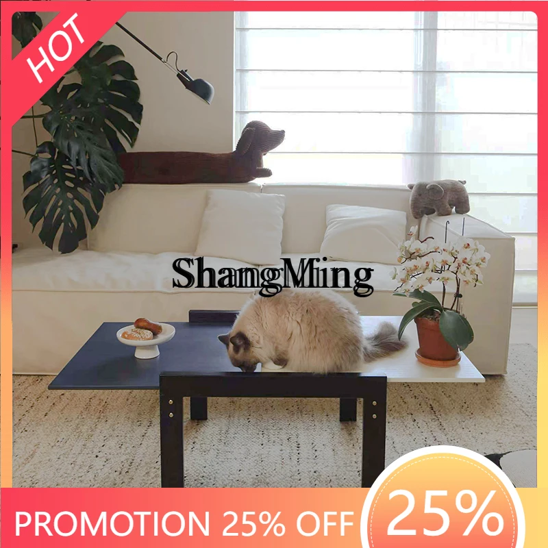FGgood-looking new solid wood retractable square coffee table sofa side table simple small apartment low table