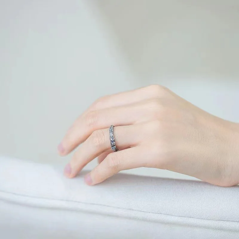 Personality Stone Mountain Pattern Ring For Men Jewelry Adjustable Vintage Relief Ring Male Hand Finger Accessories