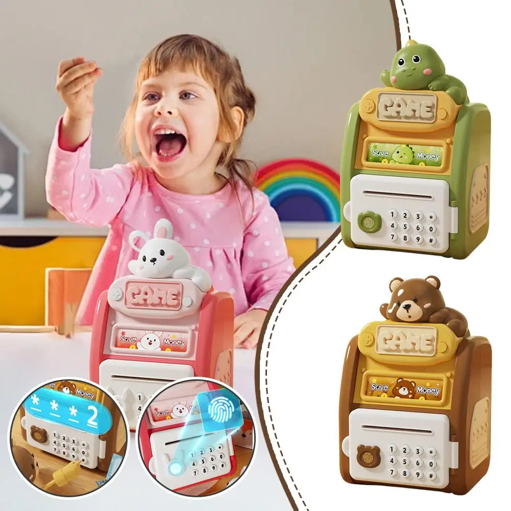 Machine ATM simulée pour enfants, coffre-fort, banque d'argent, mot de passe par empreinte digitale, cadeau d'anniversaire pour garçons et filles