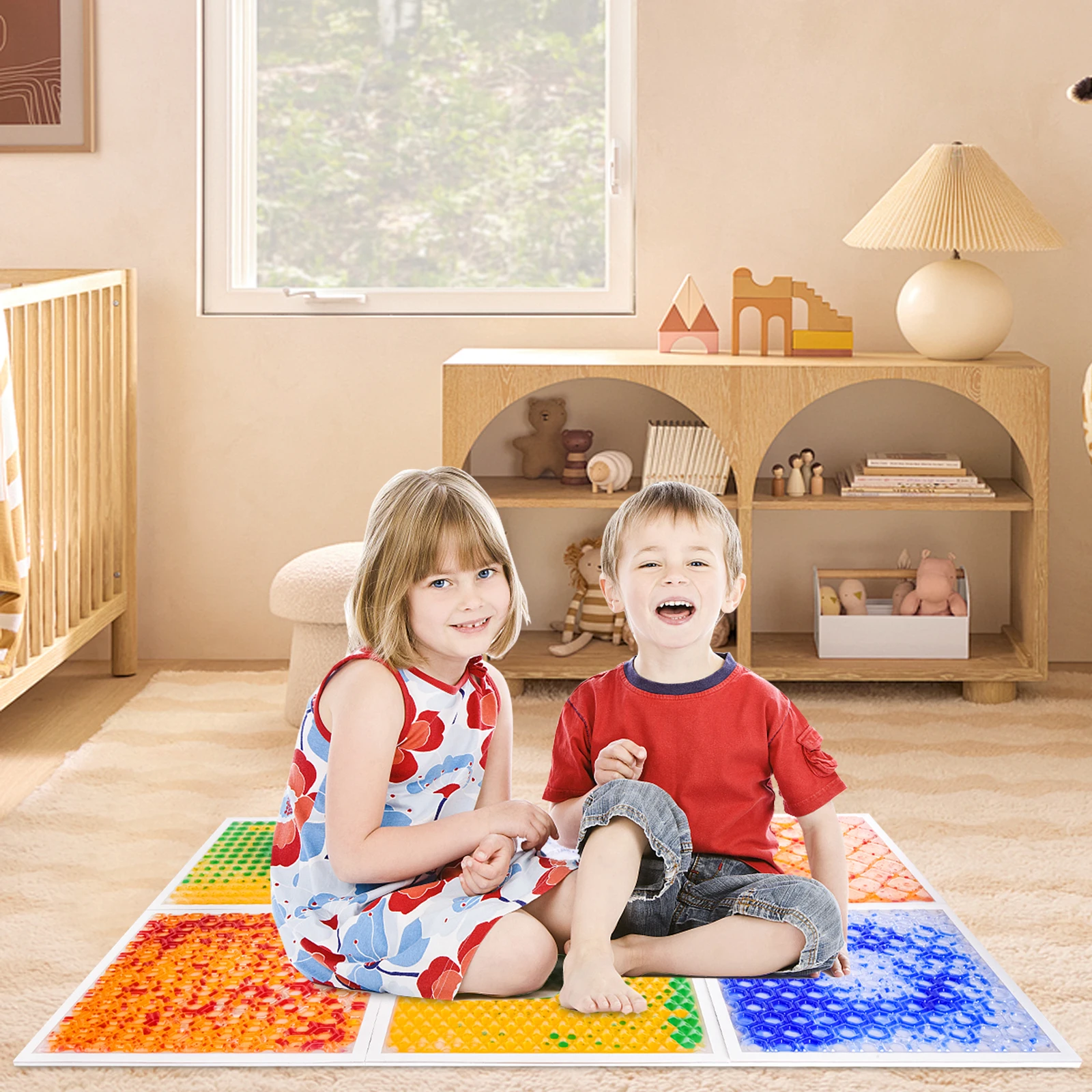 Azulejos sensoriais flor atraentes para jogos de percepção de cores, telhas sensoriais texturizadas, piso, sala sensorial, 6 peças
