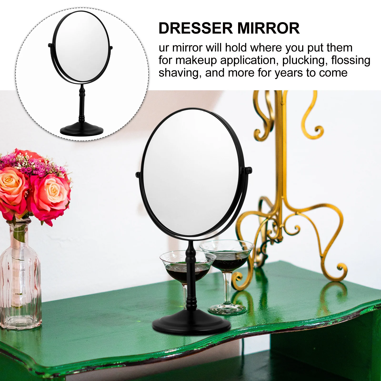 1 قطعة الفضة منضدية قطب المرآة البالونية مرآة مزدوجة الوجهين 3X عدسة مكبرة ل ماكياج الحلاقة روتين العناية بالبشرة #2