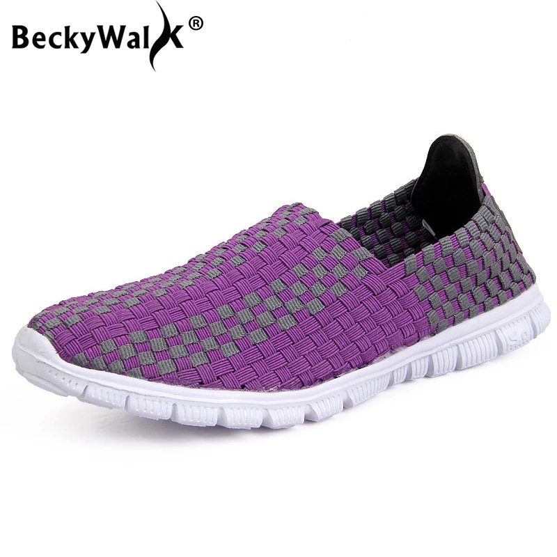 

BeckyWalk Spring Women Flats Casual Loafers Shoes Woman Candy Color Walking Shoes Summer Handmade Woven Shoes for Ladies WSH2908
