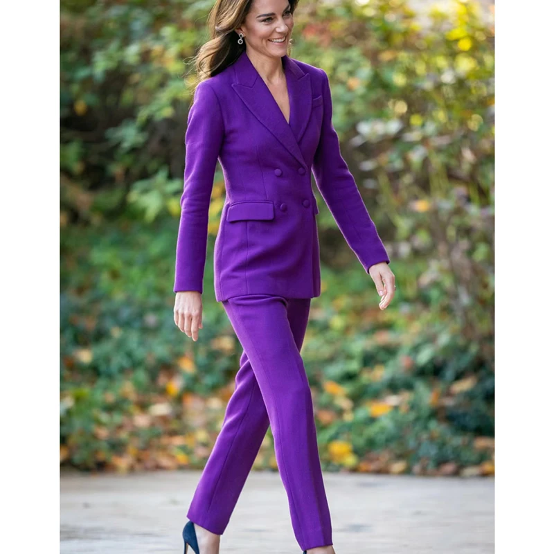 2024 Kate Princess Purple Suit Jacket Long Sleeve Double Breasted OL Trousers Set