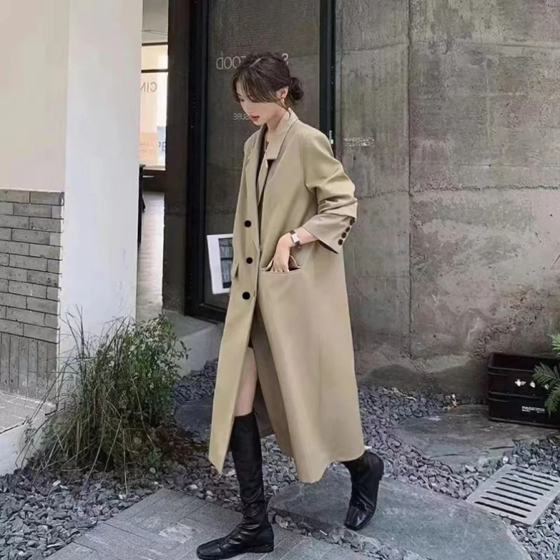 Cappotto formale lungo nero da donna 2025 Primavera Autunno Moda Capispalla casual Stile coreano Design premium