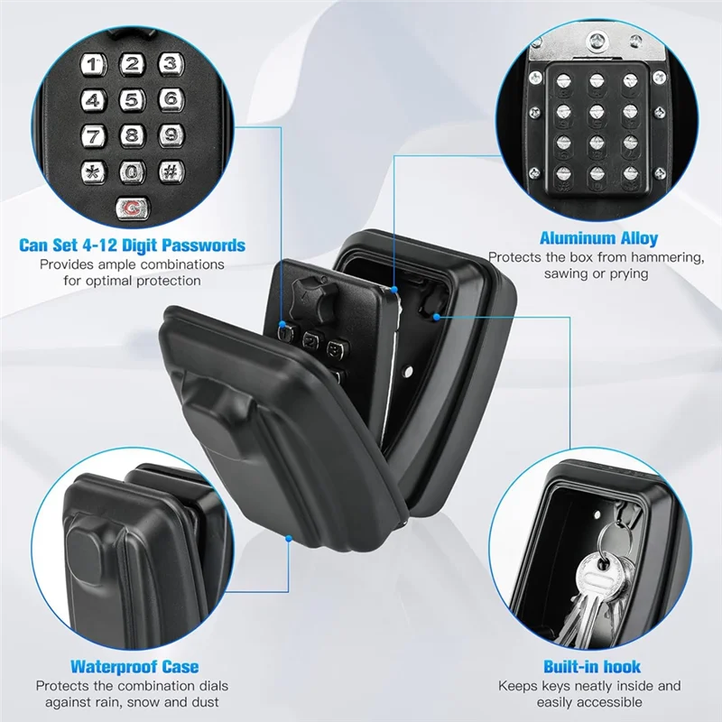 -Caixa de bloqueio de chave A25M para uso externo, caixa de armazenamento de chave combinada de 12 posições com tampa à prova de intempéries, adequada para garagem doméstica