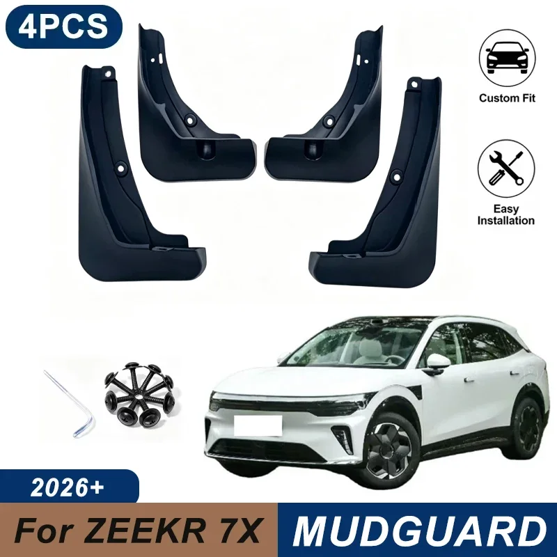 4PCS Car Mud Flaps For ZEEKR 7X 2026+ Waterproof Anti-Splash Fender Mudguards Auto Exterior Accessories