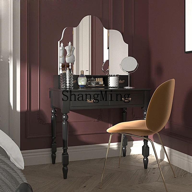 

WYX retro solid wood dresser black makeup table small apartment bedroom multi-function table