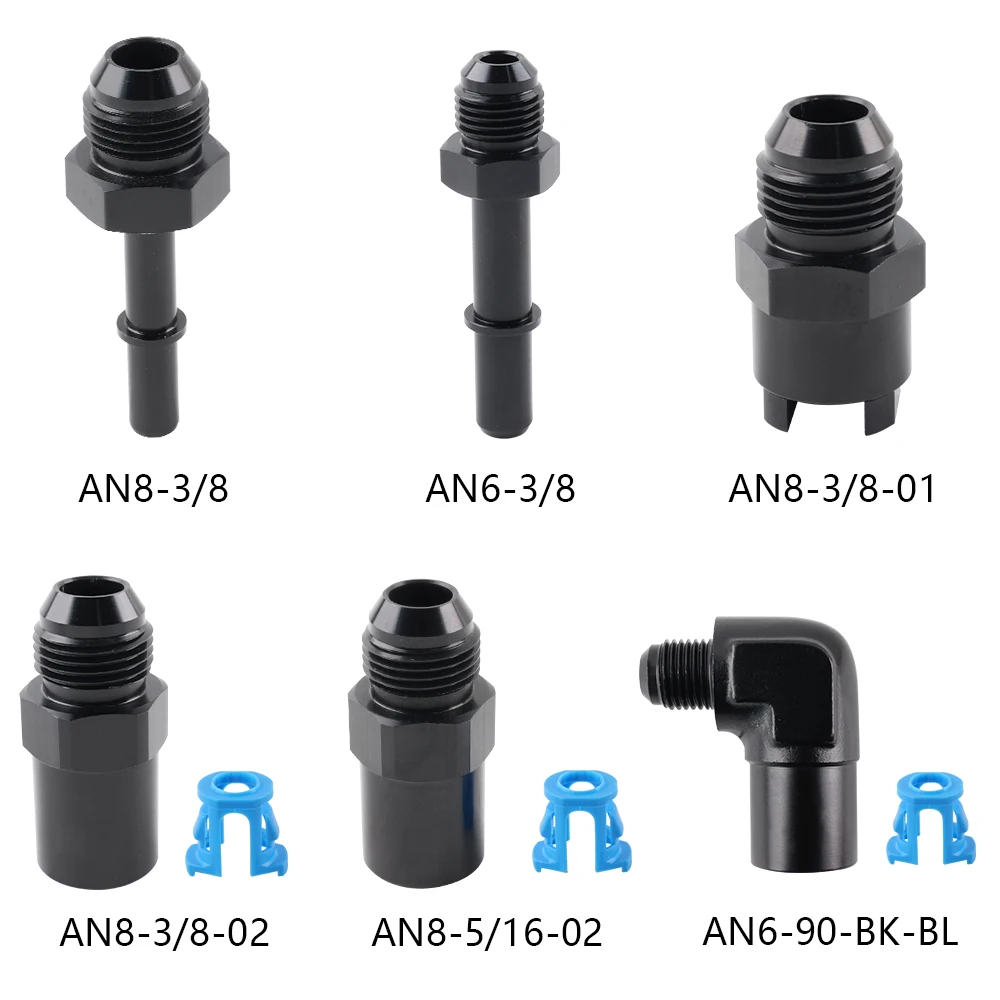 Szybkozłącze 6AN AN6 męskie do 3/8", 5/16" AN8 8AN Szybkozłączka męska Push On EFI Adapter montażowy Aluminium Czarny