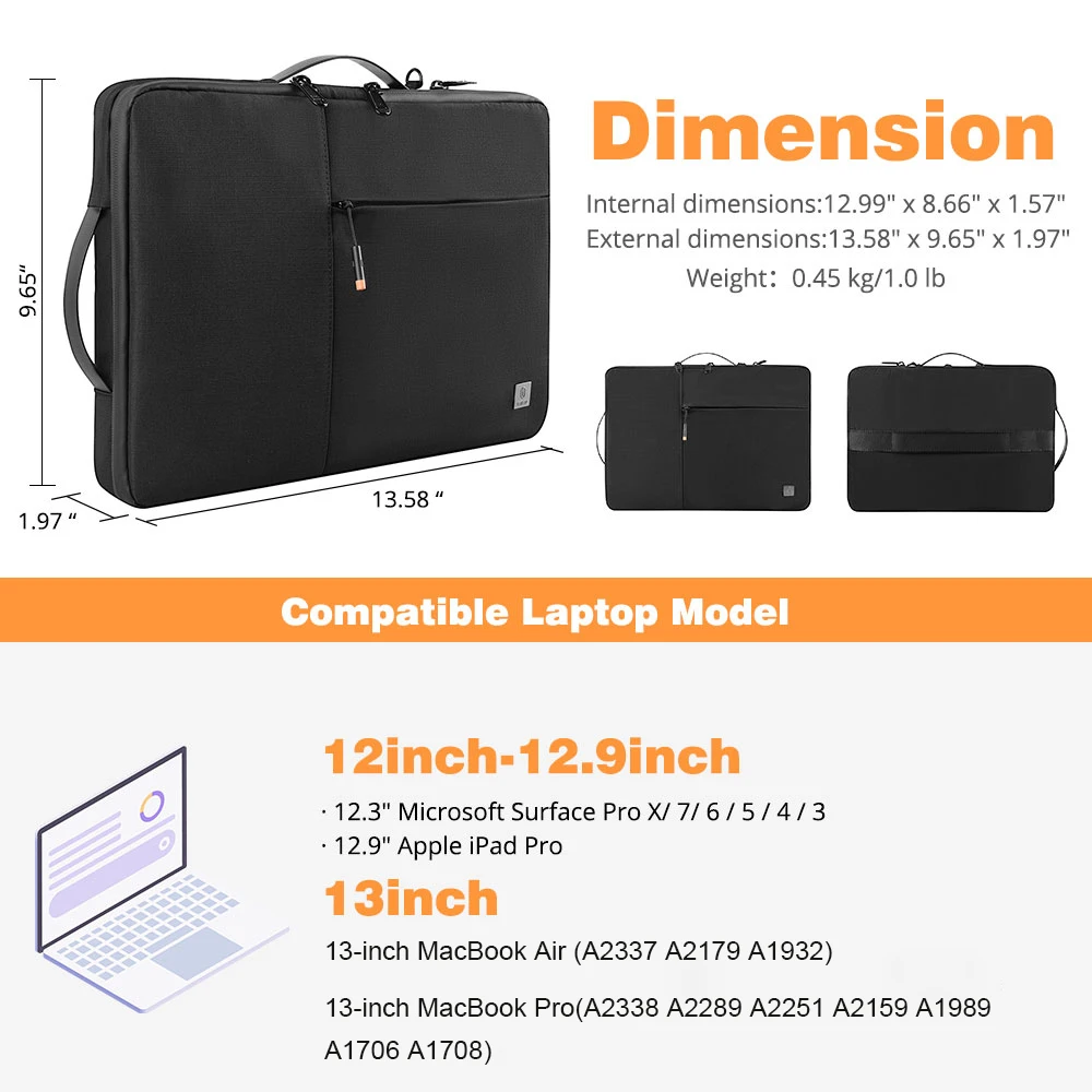 WiWU Laptop Bag 15.6 Double Layer Handle Bag for MacBook Air 13 Case Waterproof Nylon Portable Laptop Sleeve for MacBook Pro 13