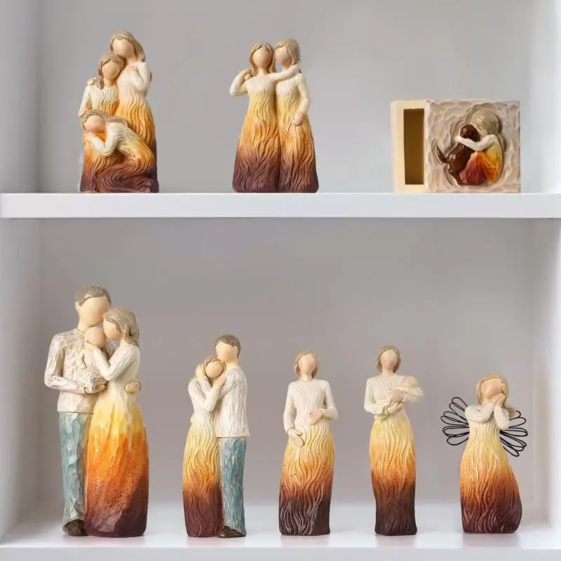 Resin Family Statue Meaningful Figures Handy Painted Character Figurines Mother Miniatures Yoga Woman Sculpture Gifts