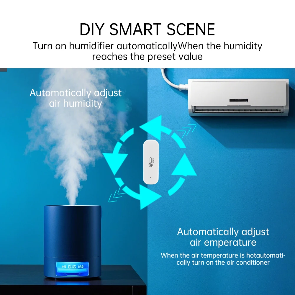Tuya Smart WiFi Hygrometer Thermometer Real-Time Alerts Voice Alarm No Hub Required for Hotels Android Operating System Battery