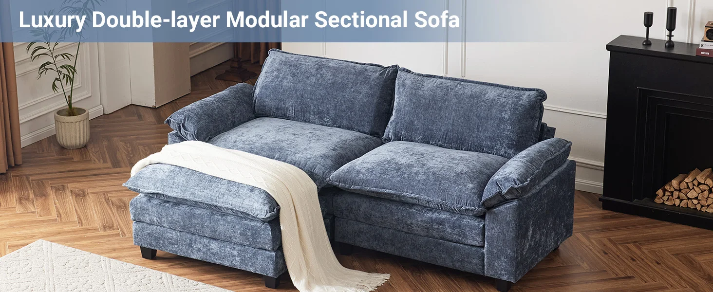 Comfy 87 Inch Cloud Sectional Sofa L-Shaped Deep Seat Loveseat Couch 1 sectional
